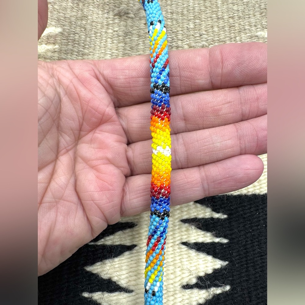 Navajo Native American Multi Color Seed Bead Choker Necklace Sterling Earrings - Picture 2 of 4